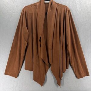 Susan Graver Cardigan Size 1X Faux Suede Cascade Waterfall Neutral Minimalist
